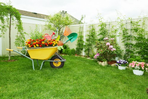 Seasonal garden preparation in Uxbridge with autumn leaves